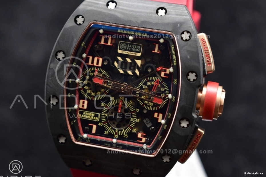 1:1 KVF Best NTPT Red on Dial Edition 1020 Strap Chrono A7750 RM011 Rubber ModernLook Crystal V Lotus 0215